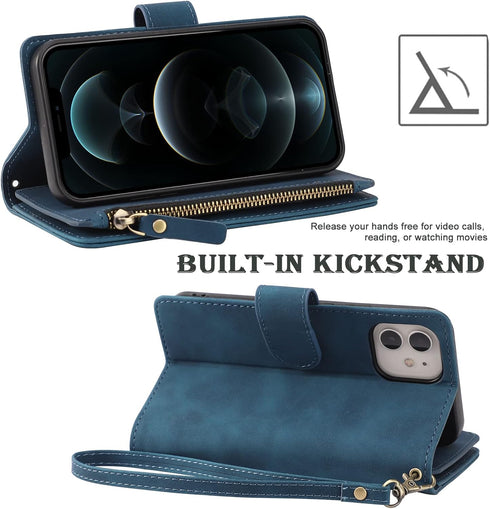 RANYOK Wallet Case Compatible with iPhone 11 (6.1 inch), Premium PU Leather Zipper Flip Folio Wallet RFID Blocking with Wrist Strap Magnetic Closu...