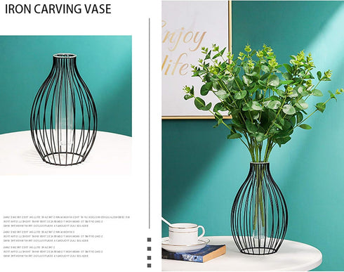 keebgyy Metal Rack Stand Clear Flower Vase Glass Vases Set, Nordic Style Lantern Glass Iron Art Plant Containers for Office Home Wedding Decorate(...