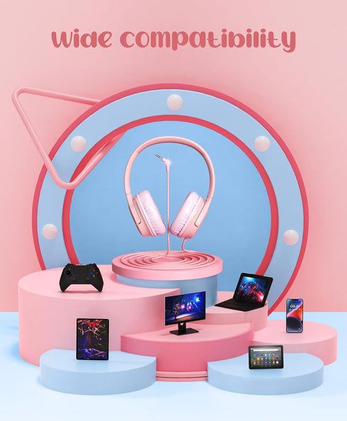 DyBaxa Kids Headphones, Wired Foldable On-Ear Headphones for Kids, Volume Limiter 94dB, Kid Headphones for School Classes Travel, 3.5mm Jack Kids ...