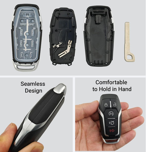 Key Fob Case Shell Fit for Ford Explorer Edge Mustange Fusion 5 Buttons Replacement Keyless Entry Remote Smart Key Fob Cover Casing with Button Pa...