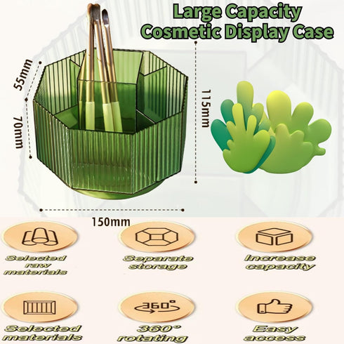 Makeup Brush Holder, 360° Rotating Makeup Organizer for Vanity with 5 Slot Large Capacity Spinning Cosmetic Display Case Skin Care Tray for Counte...