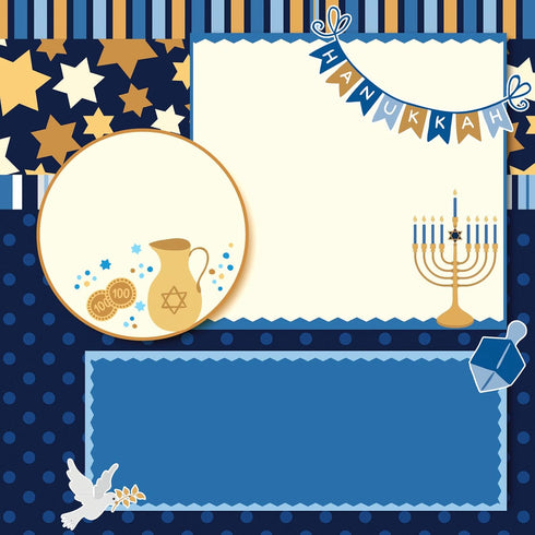 Whaline 60 Sheet Hanukkah Pattern Paper A5 Size Hanukkah Star Lamp Spinning Top Scroll Flagon Scrapbook Paper Double-Sided Craft Paper Folded Flat...