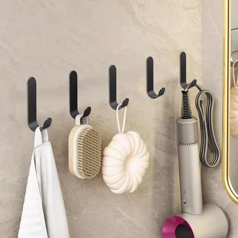 Adhesive Towel Hooks, 20 PCS Stainless Steel Self Adhesive Wall Hooks, Black Heavy Duty Shower Hook, Waterproof Oilproof Rustproof for Bathroom, K...