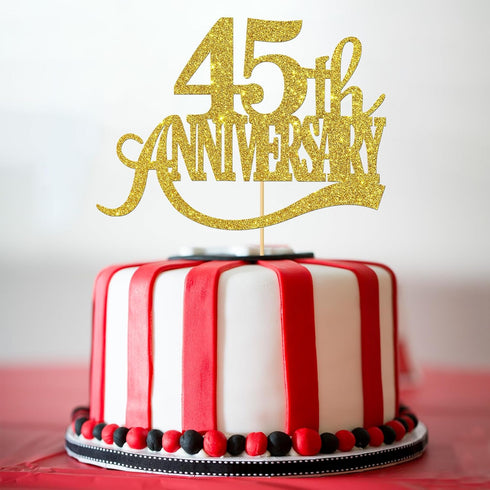 Gold Glitter 45th Anniversary Cake Topper - for Happy 45th Wedding Anniversary / 45th Birthday Party/Cheers to 45 Years Party Decorations...