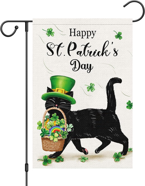 Louise Maelys Welcome St. Patrick's Day Garden Flag 12x18 Double Sided Vertical, Burlap Small Spring Black Cat Yard Flag Banner Shamrock Clover Si...