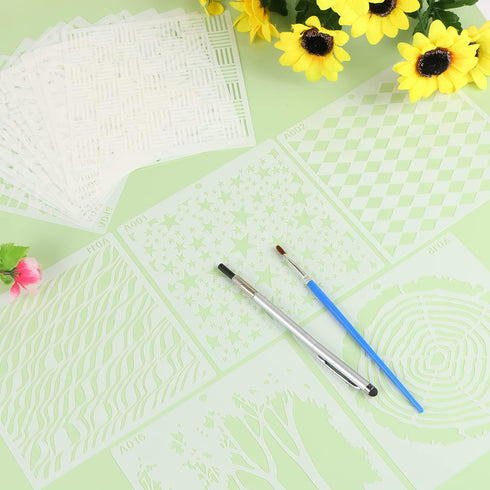 16Pcs Stencils for Painting Reusable Stencils Wall Stencil DIY Craft Template Spray Paint Stencils Marble Crackle Tile Texture Paint Art Stencils ...