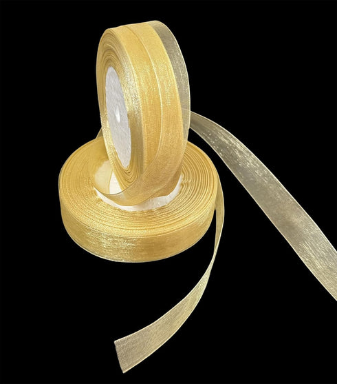 3/4 inch 100 Yards Sheer Organza Ribbon Chiffon Ribbon for Gift Wrapping Mother's Day Wedding Bouquet Crafts(Gold)...