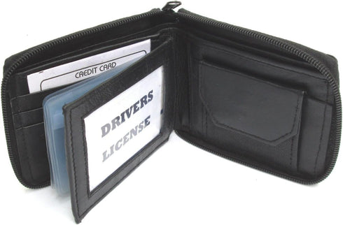 Dangerous Threads Mens Black Leather Wallet Lamb Zippered Bifold 782...