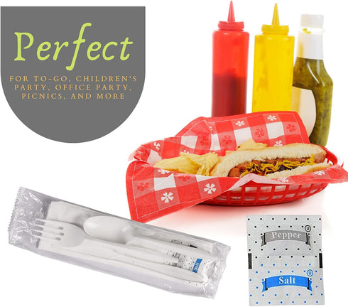 Plastic Utensils Individually Wrapped, Plastic Cutlery Packets, Spoons And Forks Set Disposable With Napkin Salt Pepper, 25 Pack...