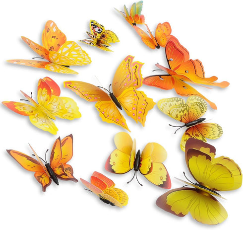 Mixed of 12PCS 3D Pink Butterfly Wall Stickers Decor Art Decorations¡ (Yellow)...