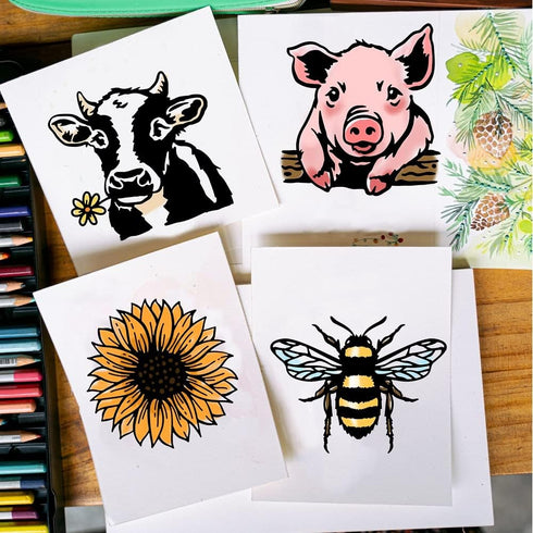 OLYCRAFT 2pcs 11x8.6 inch Silk Screen Printing Stencils Farmhouse Animal Silk Screen Stencils Self-Adhesive Pig Cow Stencils Reusable Silk Screen ...
