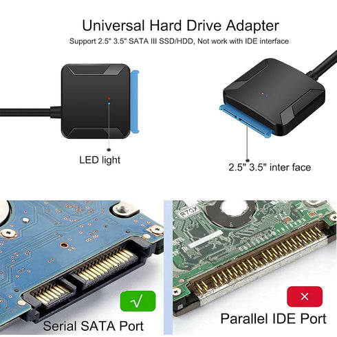 SATA to USB 3.0 Adapter, External Hard Drive Converter Cable for 2.5" 3.5" HDD, SSD with Power Supply...
