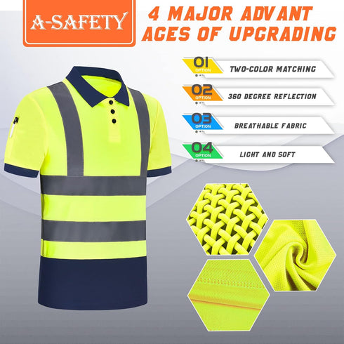 High Visibility Polo Shirt Short Sleeve Job Safety Reflective Gear Yellow M...