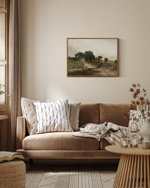 ARPEOTCY Vintage Framed Canvas Wall Art, Marsh Farm Cottage Retro Painting Print Artwork, Nature Landscape Farmhouse Wall Pictures for Bedroom Kit...