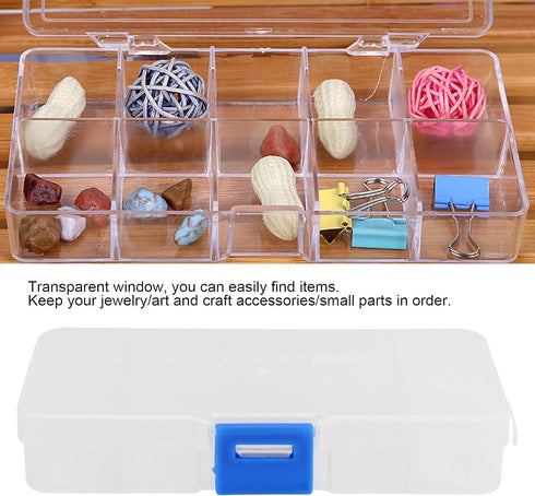 Jewelry Box, 10 Grid Transparent Plastic Organizer Box with Adjustable Dividers, Jewelry Storage Containers for Little Jewelry Small Item...