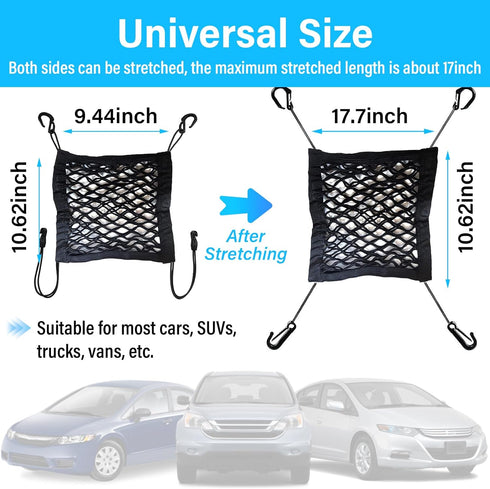 2 Layers Car Mesh Organizer, Two-Side Elasticity Auto Seat Back Net Bag Between Front Seats, Car Net Barrier of Backseat Pet Kids, Tissue Purse Ho...