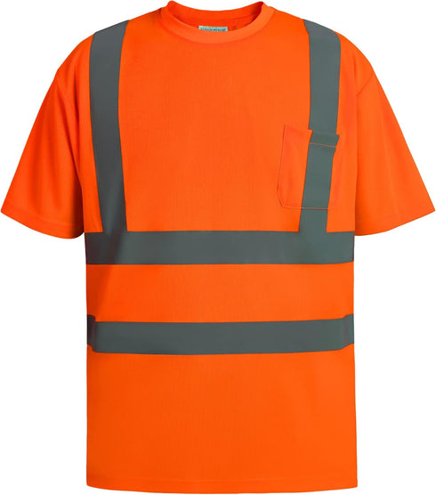 High Visibility Safety T Shirts Short Sleeve, Hi Vis Reflective Construction Work Shirts with Reflective Strips and Front Pocket, ANSI/ISEA Class ...