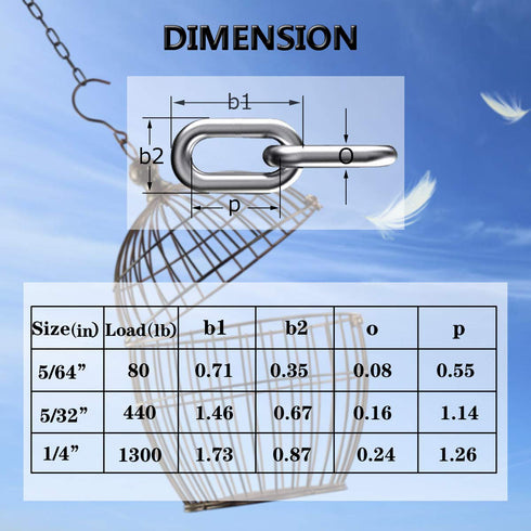 Stainless Steel Link Chain, 304 Stainless Steel Link Proof Coil Chain Heavy Duty Chains Hanging Safety Chain for Swing Plants Anti-Theft...