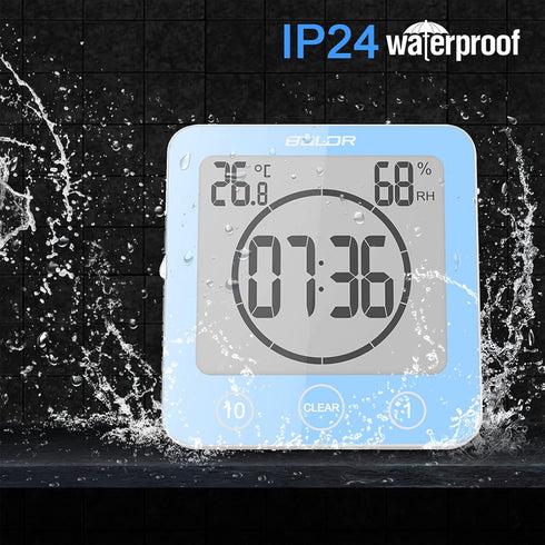 Digital Bathroom Shower Wall Clock Timer, LCD Digital Wall Clock with Suction Waterproof Temperature Humidity Gauge, Touch Screen Timer, Large Cou...