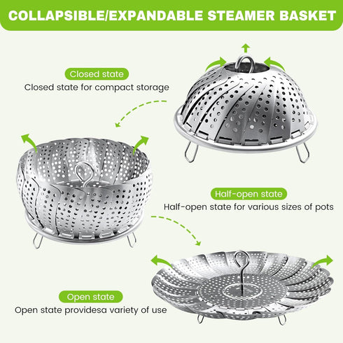 Steamer Basket Stainless Steel Instant Pot Accessories for Food and Vegetable, Zocy Premium Expandable Steam Basket to Fit Various Size Pots Mediu...