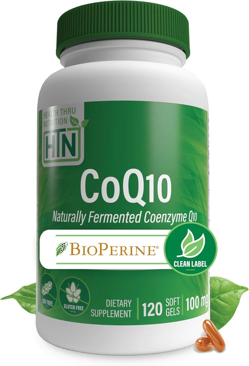 Health Thru Nutrition CoQ-10 100mg with BioPerine 120 Softgels | High Absorption Naturally Fermented USP Grade Coenzyme Q10 | 3rd Party Tested | H...