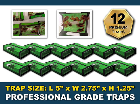 Roach + Spider Traps (12 Box Traps) | Non-Toxic Extra Sticky Box Traps | Trap and Kill German Cockroach, American, and Oriental Roaches Plus Crawl...