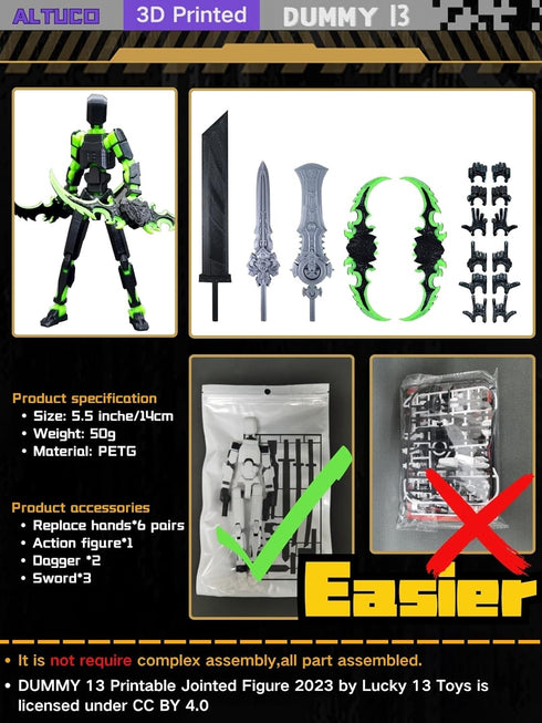 Preassembled Black T13 Action Figure with Multiple Accessories,3D Printed Multi-Jointed Titan 13 Figure,Dummy 13 Desktop Decorative Toy...