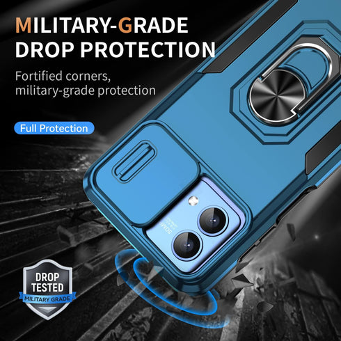 for Motorola Moto G Stylus 5G 2023 Case with Slide Camera Cover,Tempered Glass Screen Protector,Full Camera Protection Ring Kickstand Military Gra...
