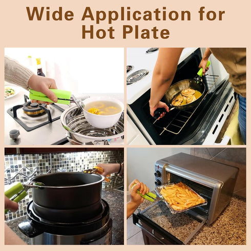 2 Pack Hot Plate Gripper Clips Holder Tongs for Moving Hot Plate Bowls Pizza Pan Air Fryer Microwave Oven with Food Out, Green...