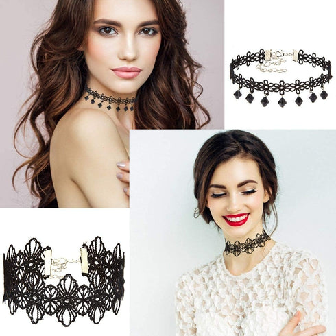 K&Q 40PCS Black Classic Gothic lace Velvet Pendant Necklace Chain Henna Chokers Necklaces Metal pendant necklace for Women...