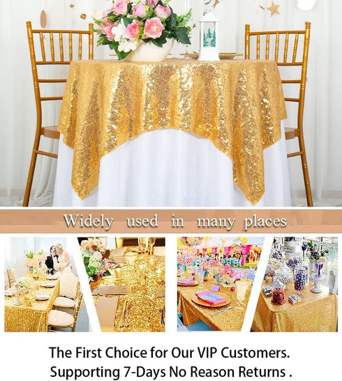 ShinyBeauty Sequin Tablecloth-Gold Sequin Table Overlay and Sequin Tablecloth/Linen for Wedding/Party/Event/Decoration-Gold (36inx36in)...