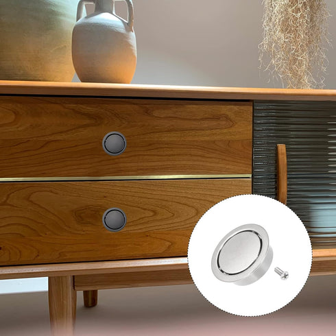 Circular Flush Pull Handle(34mm/1.34") 1Pcs, Zinc Alloy Recessed Pull Handle with Screws - for Drawer Sliding Door, Dark Silver...