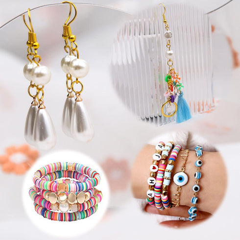LET'S BEADING Flat Round Clay Beads Kit with Pearl Beads Letter Beads Enamel Charms Fruit Beads Tassels Copper Wires Jewelry Findings for Bracelet...