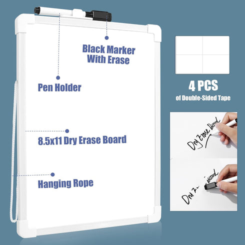 SUNEE Small Dry Erase Board with Hanging, 8.5x11 Magnetic White Board with Marker, Double-Sided Dry Erase Whiteboard for Students - Planning, Draw...