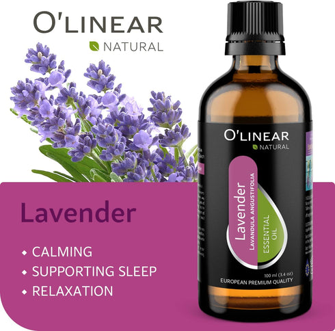 Pure Lavender Essential Oil by O'linear - Tension Relief Lavender Oil for Diffuser & Humidifier - Perfect Bedroom Essential for Deep Dreams - Lave...