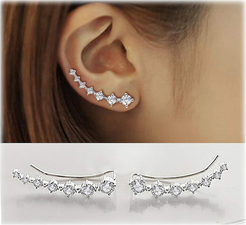 Earring for Women Cartilage 7 Crystals Ear Cuffs Hoop Climber S925 Sterling Silver Earrings with Cubic Zirconia CZ Hypoallergenic Piercing Gifts f...