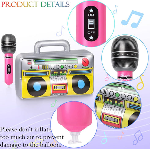 18 Pcs Inflatable Microphones 1 Pc Blow up Boombox for 80s 90s Party Decorations, 80s 90s Party Favors Decor Supplies Inflatable Musical Party Pro...