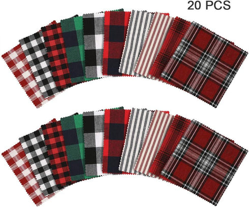 Caydo 20 Pieces Christmas Fabric Squares, 5.9 Inch Christmas Charm Packs 10 Patterns Polyester Cotton Plaid Fabric Squares for Garlands, Christmas...