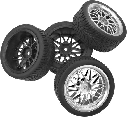 OD 2.55" Rubber Tires & Plastic Wheel Rims 12mm Hex Hub Compatible with HSP Tamiya HPI Kyosho Redcat ExceedRC 1/10 On-Road Touring Car,WLtoys 1/14...