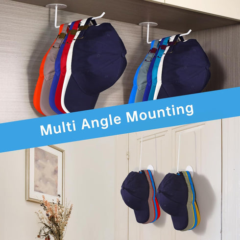 Hat Rack for Wall 2 Pack, Stainless Steel Adhesive Hat Hanger Hooks Holder for Baseball Caps, Multi-Purpose Strong Hook Organizer Can Hold More Th...