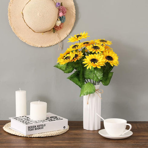 DerBlue 15.74'' Artificial Sunflowers Bouquet with 14 Heads(Two Different Diameter of Flowers) and 40 Leaves Fake Silk Sunflowers Bouquet for Home...