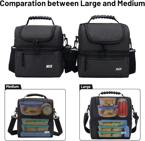 MIER Adult Lunch Box Insulated Lunch Bag Large Cooler Tote Bag for Men, Women, Double Deck Cooler (Dark Grey, Large)...