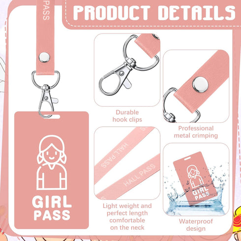 16 Pcs PVC Hall Pass Lanyards Unbreakable Hall Passes Writeable Hall Passes for Classrooms Bathroom Passes for Hall Bathroom Library Office Nurse ...