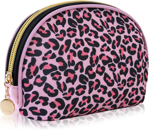 Small Pink Leopard Makeup Bag Half Moon Leopard Print Cosmetic Bag Portable Makeup Pouch Bag for Purse...