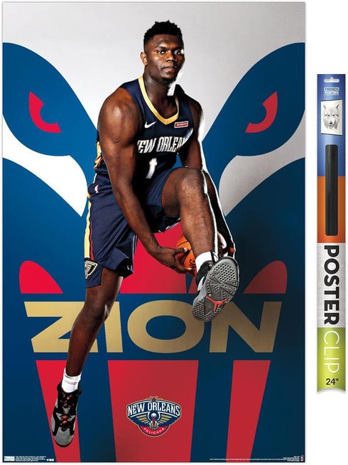 Trends International NBA New Orleans Pelicans - Zion Williamson 19 Wall Poster, 22.375" x 34", Premium Poster & Clip Bundle...
