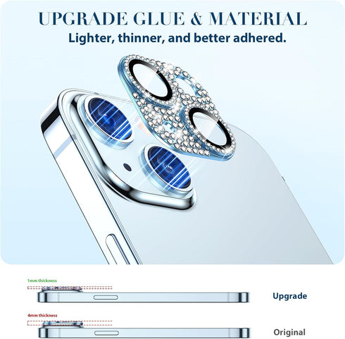 Goton for iPhone 15 Plus/iPhone 15 Camera Lens Protector, Bling Tempered Glass Camera Screen Protector Glitter Diamond Metal Lens Cover for 15 Plu...