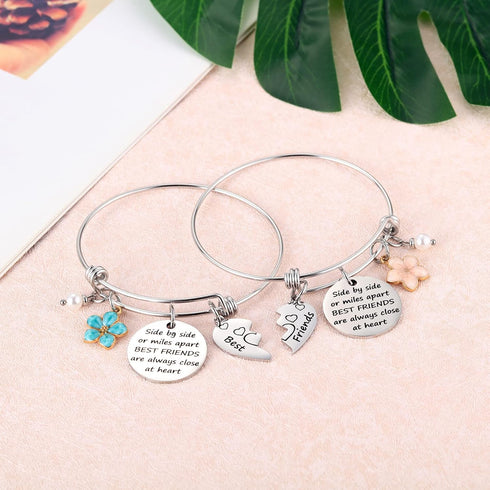 Friendship Bracelet Set of 2 for Best Friends, Best Friend Jewelry for 2 Teen Girls Bestie, Long Distance BFF Matching Heart Bangle for Valentines...