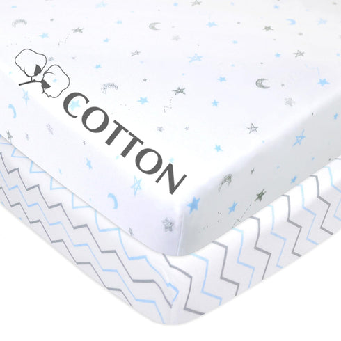 American Baby Company 2 Pack 100% Natural Cotton Fitted Mini Crib Sheets 38" x 24" - Soft & Breathable Small Nesting Portable Sheets, Fits Pack N ...