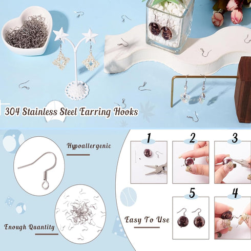 Pandahall 200pcs Stainless Steel Hypoallergenic Earring Hooks Fish Earwire with Coil for Jewelry Makings 14x17x2mm...