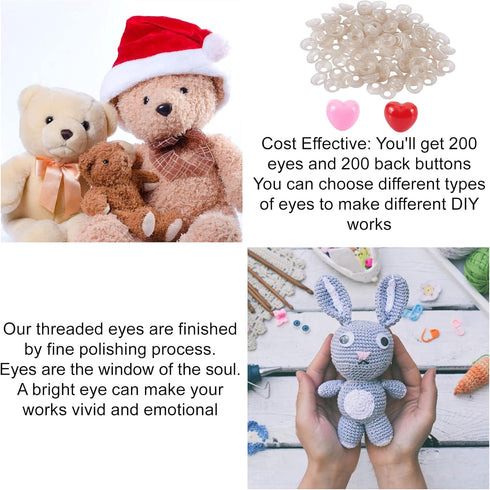 NBEADS 200 Sets Heart Safety Eyes 12mm, Crochet Nose Button Eye Plastic Craft Eyes Plastic Nose Buttons with Washers for Crafts DIY Sewing Craftin...